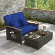 Outdoor Wicker Daybed with Folding Panels and Storage Ottoman-Navy Online now