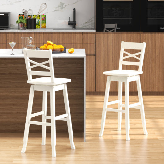 Swivel 30-Inch Bar Height Stool Set of 2 with Footrest-White Supply