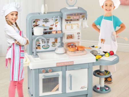 Kids Play Kitchen Toy with Stove Sink Oven with Light and Sound-Gray Online Hot Sale