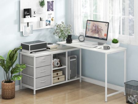 L-shaped Computer Desk with Power Outlet for Working Studying Gaming-White Online now