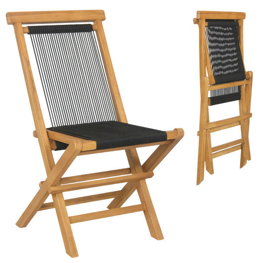 2 Piece Indonesia Teak Patio Folding Chairs with Woven Rope Seat and Back for Porch Backyard Poolside For Discount