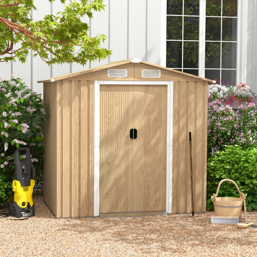 6 x 4 Feet Galvanized Steel Storage Shed with Lockable Sliding Doors-Natural Online Sale