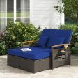 Outdoor Wicker Daybed with Folding Panels and Storage Ottoman-Navy Online now