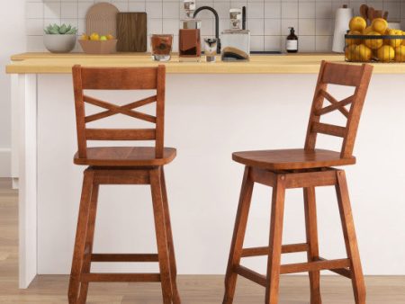 Swivel 24-Inch Counter Height Stool Set of 2 with Inclined Backrest-Walnut For Sale