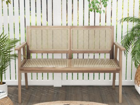 Indonesia Teak Wood Garden Bench with Armrests and Natural Rattan Backrest Online