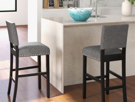 38.5 43.5 Inch Set of 2 Counter Height Chairs with Solid Rubber Wood Frame-M Online Sale