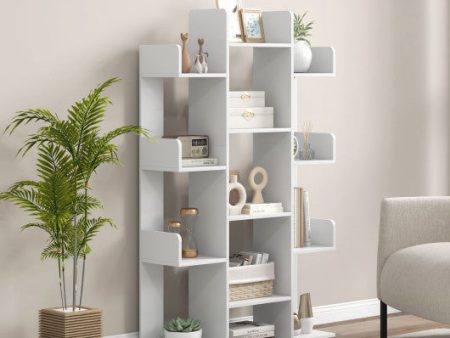 Tree-Shaped Bookshelf with 13 Compartments-White Online Sale