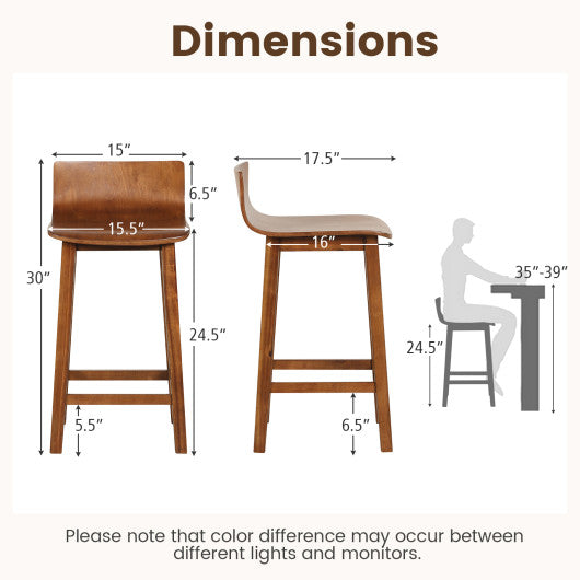 Wood Bar Stools Set of 2 with Solid Back and Seat For Cheap