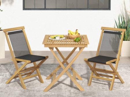 2 Piece Indonesia Teak Patio Folding Chairs with Woven Rope Seat and Back for Porch Backyard Poolside For Discount