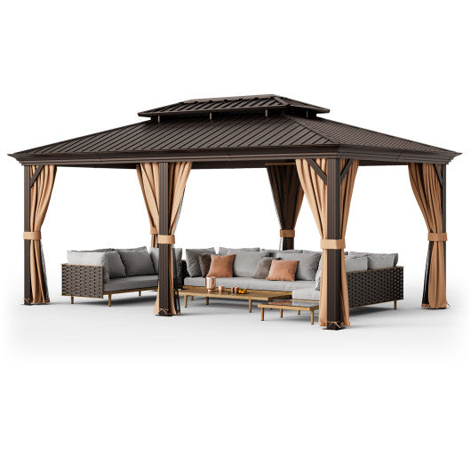 12  x 20  Double-Roof Hardtop Gazebo with Galvanized Steel Roof-Coffee Online now