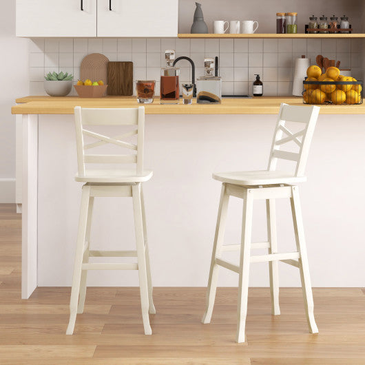 Swivel 30-Inch Bar Height Stool Set of 2 with Footrest-White Supply