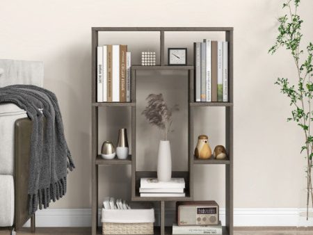 7-Cube Geometric Bookshelf Modern Decorative Open Bookcase-Gray Sale