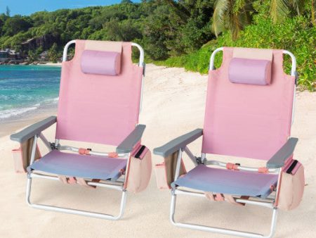 2 Pieces Folding Backpack Beach Chair with Pillow-Pink For Discount