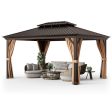 12  x 16  Double-Roof Hardtop Gazebo with Galvanized Steel Roof-Coffee on Sale