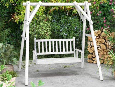 2-Person Wooden Outdoor Porch Swing with 500 lbs Weight Capacity-White Online Sale