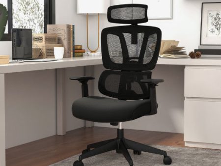 Ergonomic Office Chair with N Type Lumbar Support and Adjustable Headrest-Black on Sale