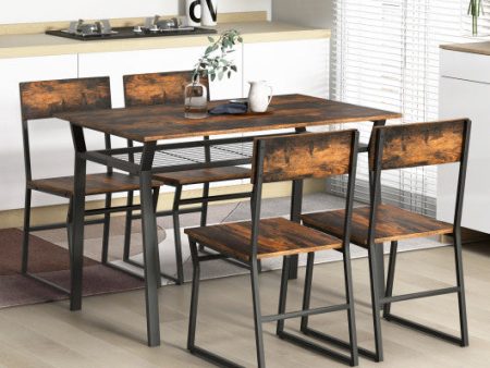 5 Piece Dining Table Set with Storage Rack and Metal Frame-Coffee Cheap