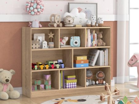 3-Tier Open Bookcase 8-Cube Floor Standing Storage Shelves-Natural Sale