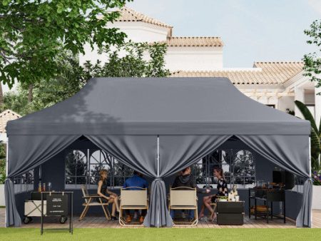 10 x 20 FT Pop up Canopy with 6 Sidewalls and Windows and Carrying Bag for Party Wedding Picnic-Gray Online Sale