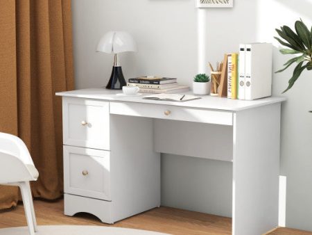 Wooden Computer Desk Workstation with 3 Drawers for Home and Office-White For Discount