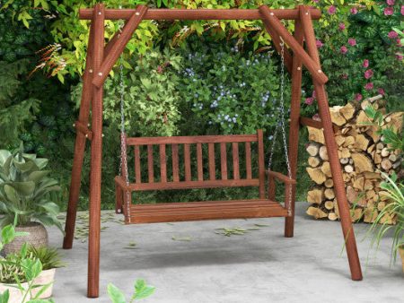 2-Person Wooden Outdoor Porch Swing with 500 lbs Weight Capacity-Brown Online now