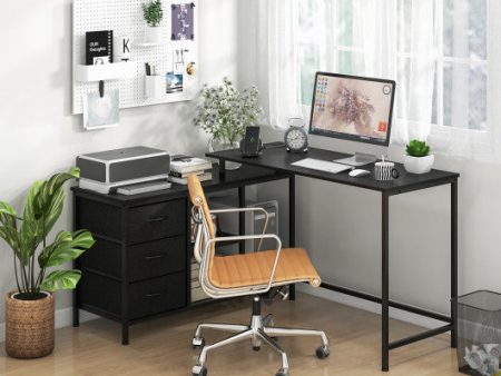 L-shaped Computer Desk with Power Outlet for Working Studying Gaming-Black on Sale