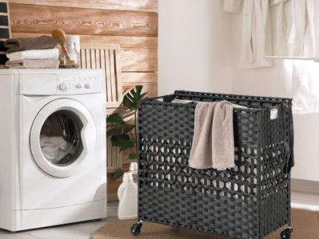 110L 2-Section Laundry Hamper with 2 Removable and Washable Liner Bags-Black Discount