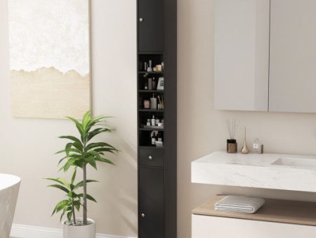 Freestanding Slim Bathroom Cabinet with Drawer and Adjustable Shelves-Black Online Sale