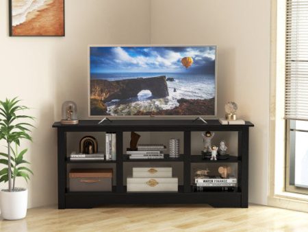 58 Inch TV Stand with 6 Open Storage Shelves for TVs up to 65 Inches-Black on Sale