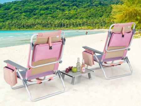 2 Packs 5-Position Outdoor Folding Backpack Beach Table Chair Reclining Chair Set-Pink Online Hot Sale