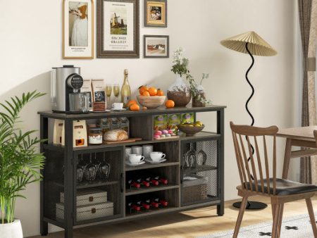 55-Inch Buffet Sideboard with 8-Bottle Wine Racks and Wine Glass Holders-Gray Hot on Sale