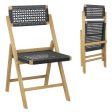 Set of 2 Folding Chairs Indonesia Teak Wood Dining Chairs with Woven Rope Seat and Back Online Hot Sale