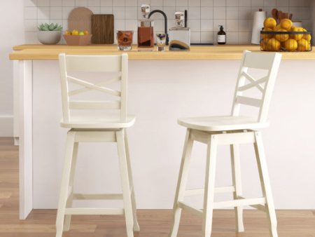 Swivel 24-Inch Counter Height Stool Set of 2 with Inclined Backrest-White Online now