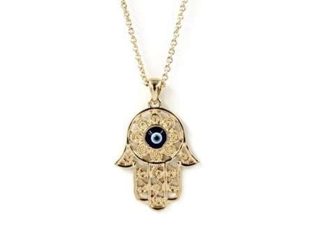 Gorgeous Hand of Fatima Blue Evil Eye Pendant Necklaces Online Hot Sale