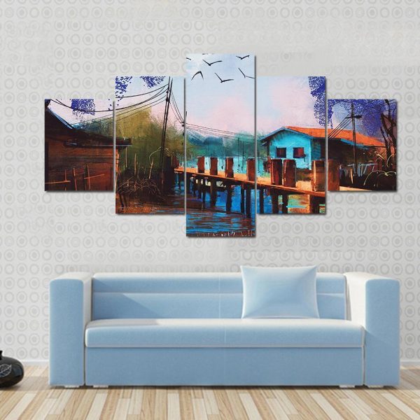 Abstract Fishing Village Canvas Wall Art on Sale