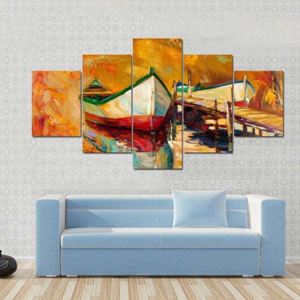 Abstract Boat & Jetty Canvas Wall Art For Sale