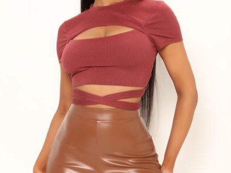 Handle The Truth Cut Out Top - Brick Red Discount