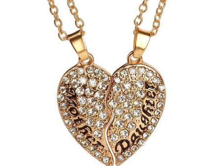 Crystal Studded Two-Part Heart Mother-Daughter Pendant Necklaces Online now