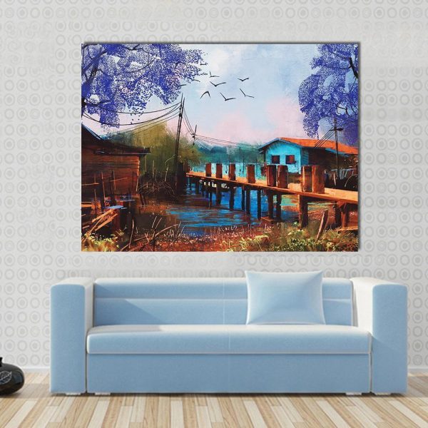 Abstract Fishing Village Canvas Wall Art on Sale