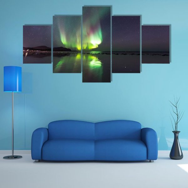 Northern Lights Over Skagsanden Beach Canvas Wall Art on Sale