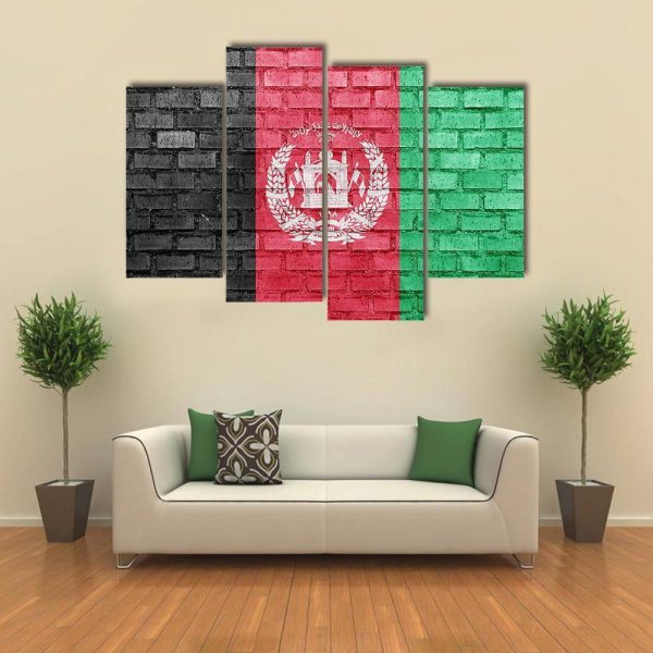 Afghanistan Flag On Bricks Wall Canvas Wall Art Discount