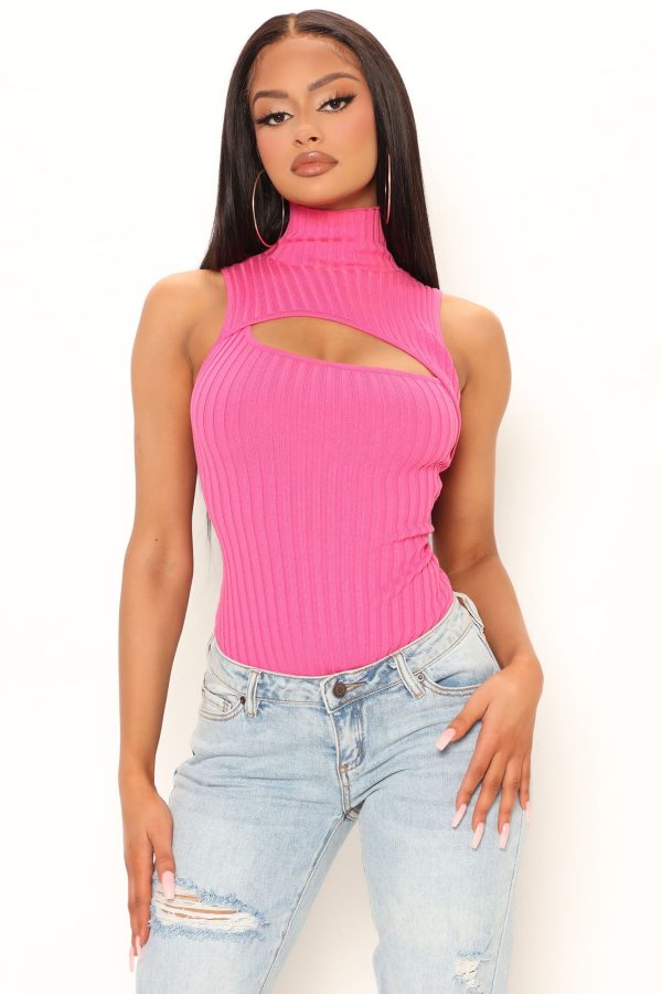 Cut The Antics Sleeveless Bodysuit - Hot Pink For Cheap