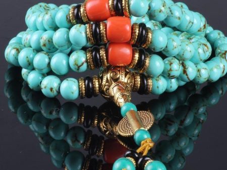 108 Natural Turquoise Bead Wrist Mala Bracelets Online Sale