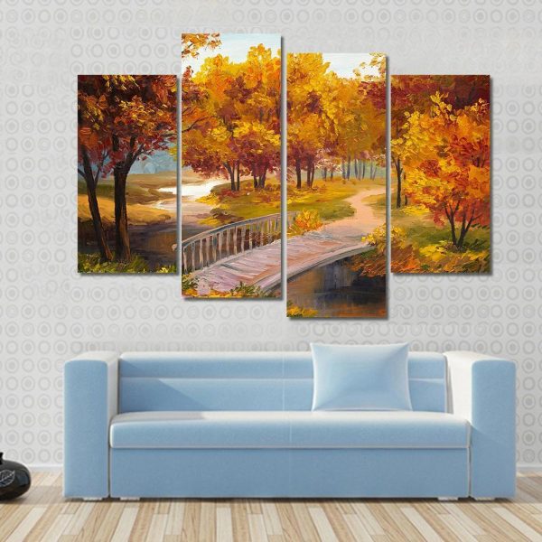 Autumn Forest & Bridge Canvas Wall Art Hot on Sale