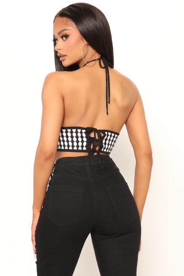 Wild Soul Sweater Halter Top - Black White Online