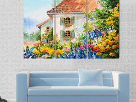 Abstract House In Flower Garden Canvas Wall Art For Cheap