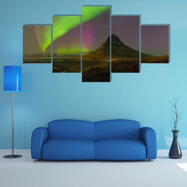 Northern Light Over Kirkjufell Volcano Canvas Wall Art Cheap