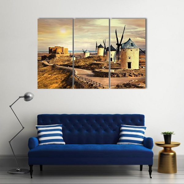 Windmills Of Spain On Sunset Canvas Wall Art For Sale