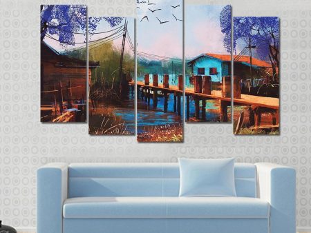 Abstract Fishing Village Canvas Wall Art on Sale