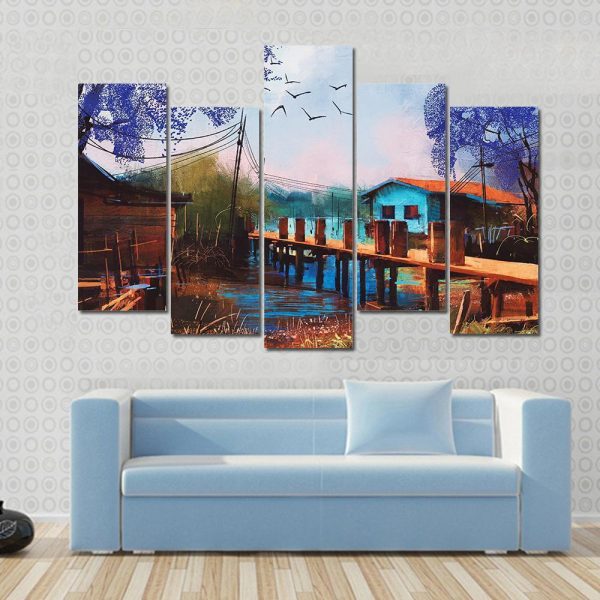 Abstract Fishing Village Canvas Wall Art on Sale